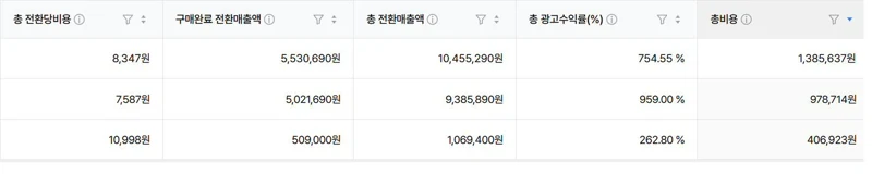 구조 개선 후 광고 계정 ROAS 지표 화면